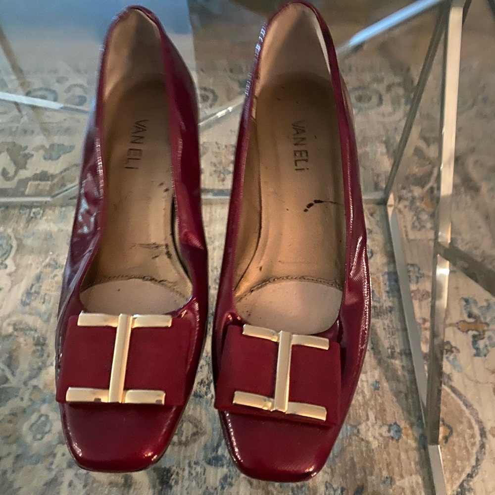 Vaneli Dark Red Patent Comfort Women's Block Heel - US 8 - 1.5 heel